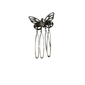 Butterfly Hair Clip With Silver Loops & Rhinestone Detail